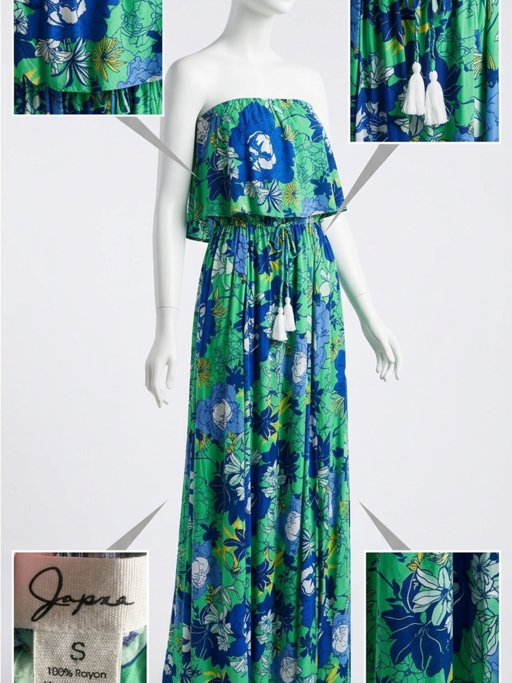 Gorgeous Colorful Dress: Japna
Strapless Floral Maxi Dress with Side Slit, Sz S